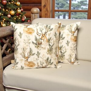 Kış Temalı Geyik Desenli Kırlent Kılıfı 2'li Fermuarlı