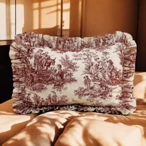 Toile De Jouy Desenli Fransız Stili Fırfırlı Yastık Kılıfı 2'li Set