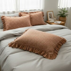 %100 Organik Pamuk Fırfırlı Yastık Kılıfı Seti – 2’li 50x70 cm Kiremit Rengi