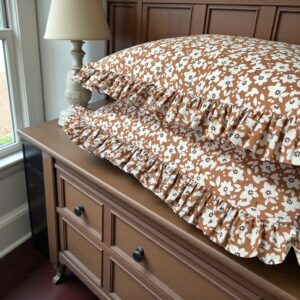 %100 Organik Pamuk Fırfırlı Yastık Kılıfı Seti – 2’li 50x70 cm Beyaz Çiçekler