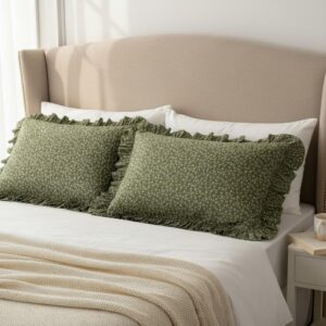 %100 Organik Pamuk Fırfırlı Yastık Kılıfı Seti – 2’li 50x70 cm Yeşil