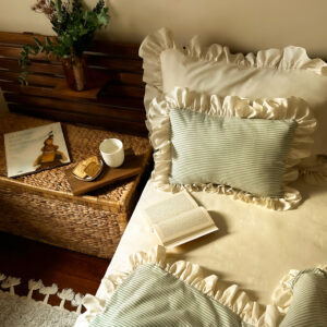 Çift Kişilik Nevresim Seti İpliği Boyalı Doğal Pamuk&Tencel Fırfırlı Nature Village Collection 6 Parça